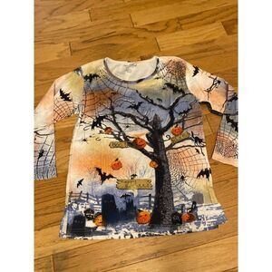 Jane Ashley Women's Halloween patterned Long Sleeve crew neck cotton Shirt Large